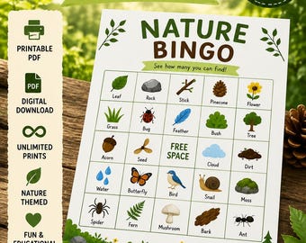 Natur Bingo druckbare, Outdoor Schnitzeljagd Spiel, Kinder Camping Aktivität (PDF-Download)