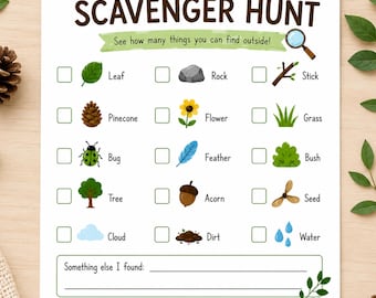 Schnitzeljagd Checkliste, Kinder Outdoor-Aktivitäten, Homeschool Printable (Instant Download)