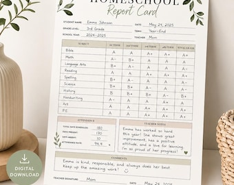 Homeschool Zeugnis Vorlage | Bearbeitbarer Canva PDF Fortschrittstagebuch