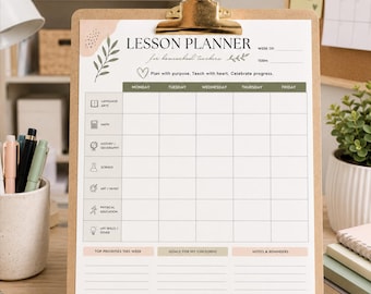 Homeschool Lesson Vorlage | Wochenplan, Prioritäten, Ziele (Canva, PDF Download)