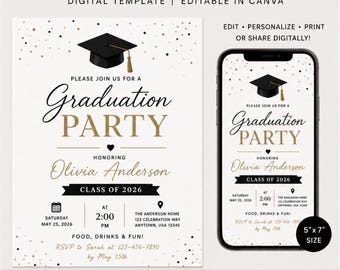 Graduierung Einladung Vorlage 2026 | Bearbeitbare Canva Graduation Party Invite | Printable Grad-Ankündigung