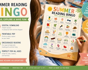 Sommer Lese Bingo Printable | Kids Reading Challenge Aktivität (Digitaler Download)