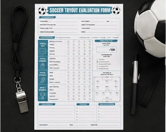 Jugend Fußball Tryout Bewertungsbogen | Ausdruckbarer Testbogen (PDF Download)