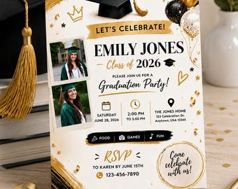 Bearbeitbare Abschlusseinladungsvorlage | Class of 2026 Partyeinladung (Digitaler Download)