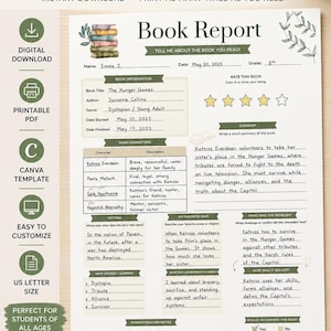 Editable Book Report Template, Reading Comprehension Worksheet, Homeschool Journal (PDF)