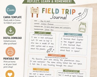 Feld Reise Journal Printable | Canva Vorlage | Homeschool Exkursion Arbeitsblatt | Bearbeitbar Field Trip Reflection | PDF zum selbst ausdrucken