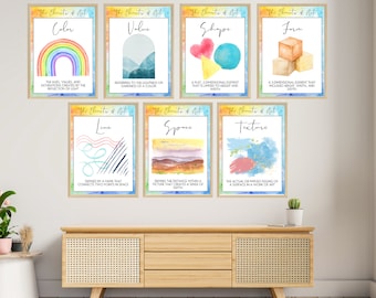 Conjunto de carteles de elementos de arte de acuarela