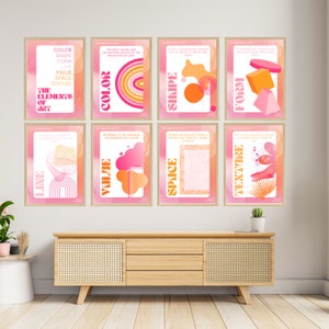 Pink and Orange Theme Elements of Art Poster Set