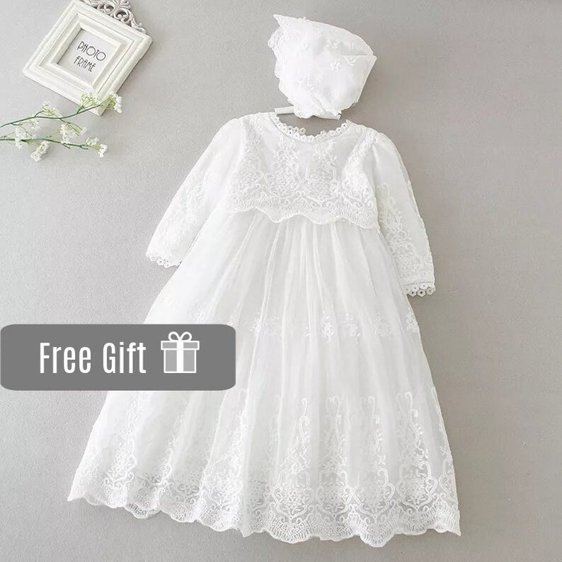 Baby Girl Christening Dress Long Sleeve Baptism Dress Lace Etsy