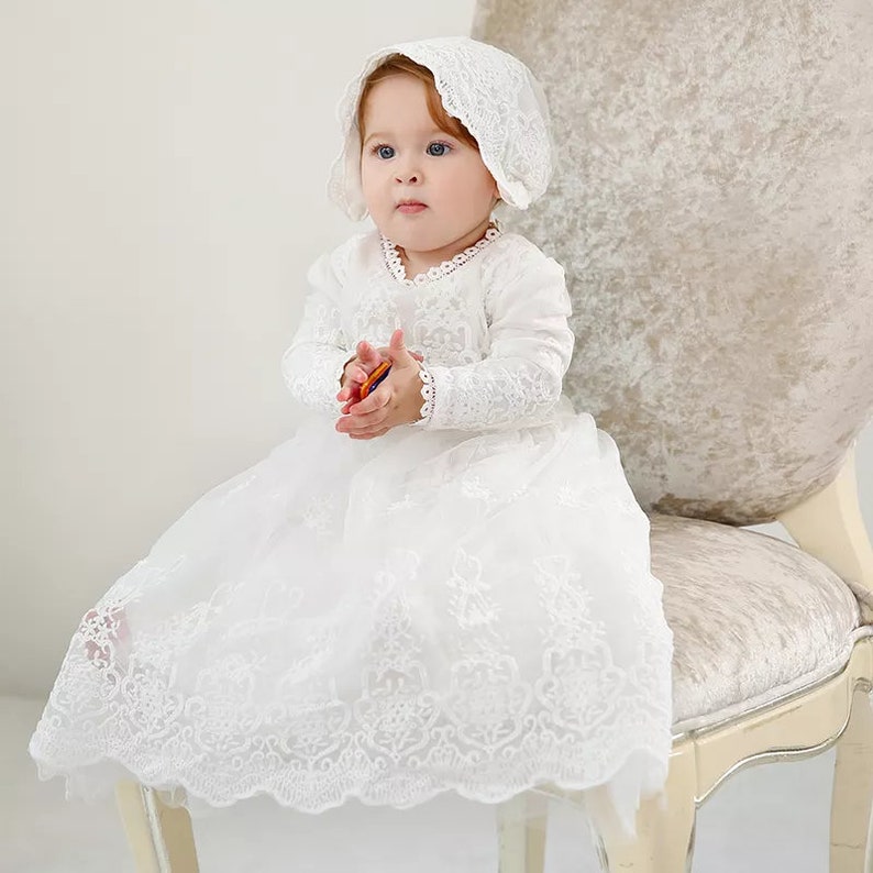 Baby Girl Christening Dress Long Sleeve Baptism Dress Lace Etsy