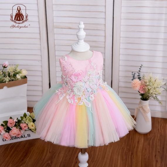 Flower Girl Dress Baby Wedding Dress 6m-24m Rainbow Dress - Etsy