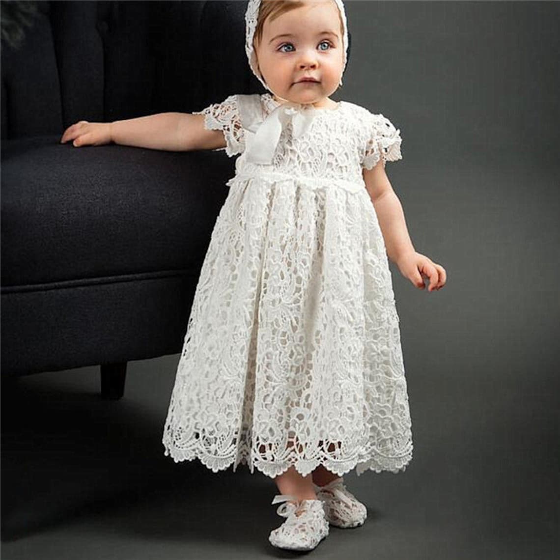 Vestido de bautizo de niña / vestido de bautismo de encaje de Etsy