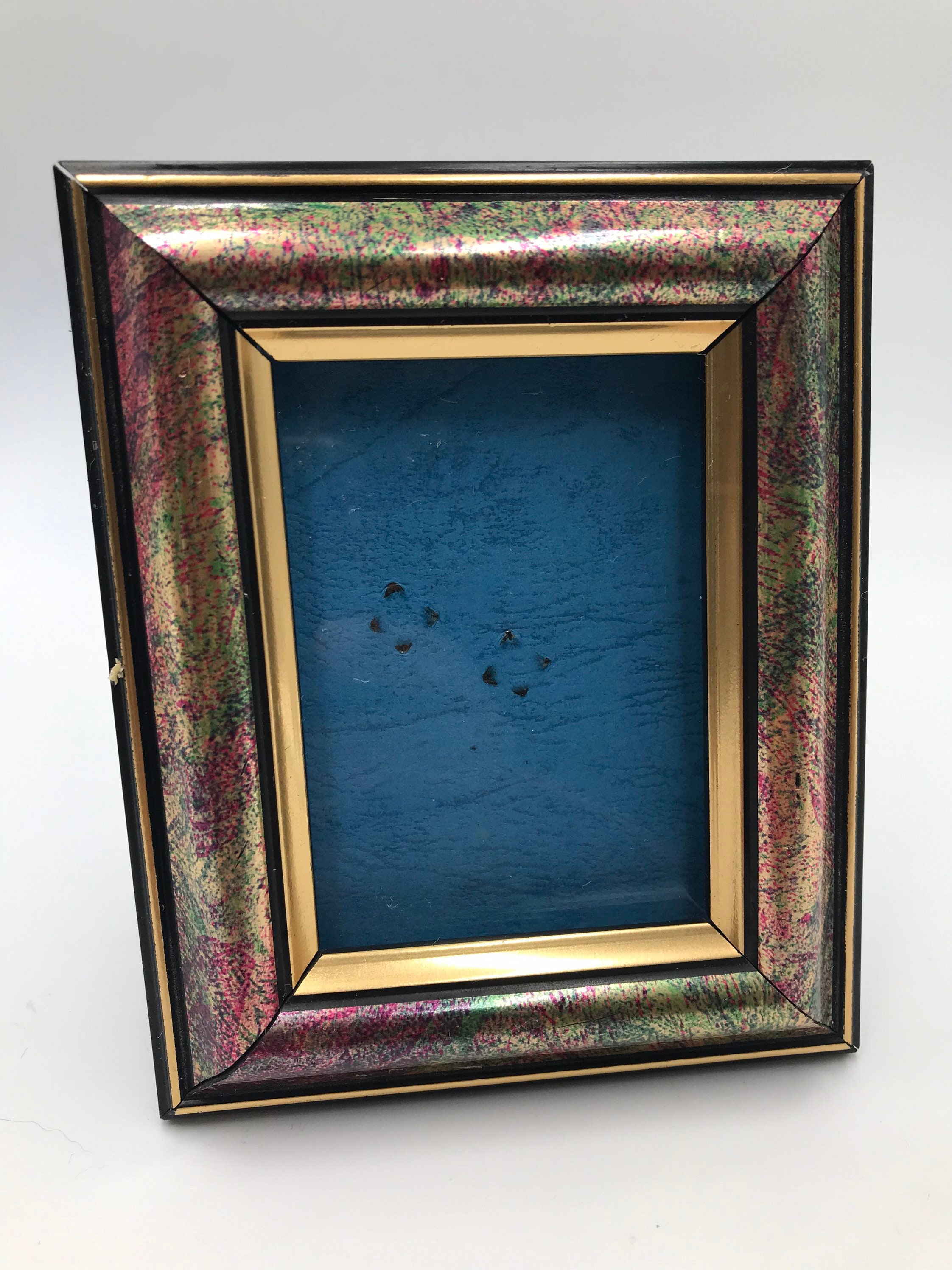 Vintage 80s Picture Frame Metallic Gold Foil Small Colorful Etsy