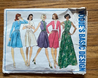 Patrón de vestido básico de Vogue, talla 12, n.° 1017, estilo Mid Century Palm Springs Party/2 largos y 3 largos de manga.