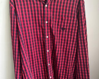 Polo Ralph Lauren Chaps Vintage Plaid con bottoni, stile preppy classico da ufficio, 100% cotone, taglia L