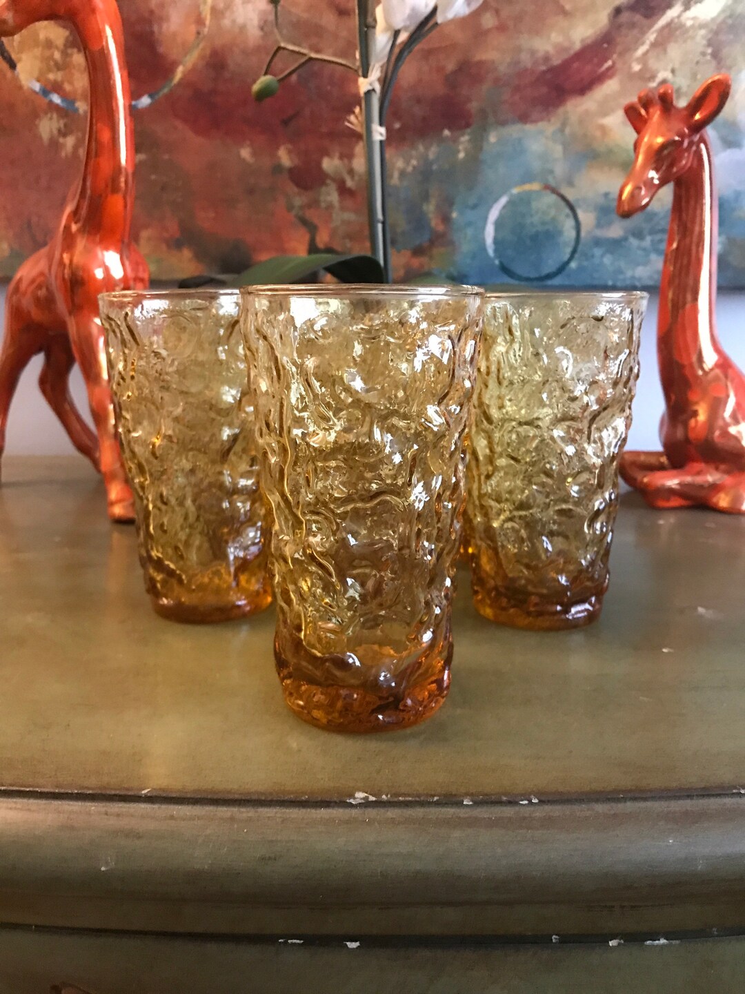 Vintage MCM Drinking Glasses Set of 7 Tumblers Dimple Pattern Etsy