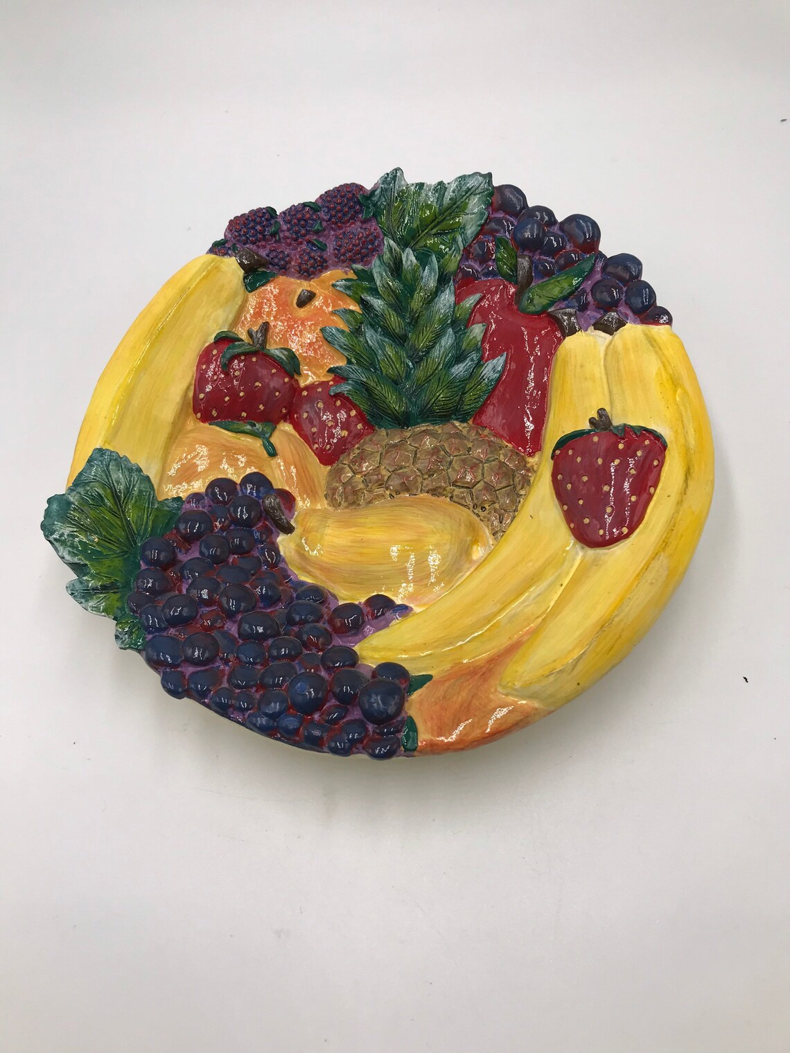 Vintage Fruit Plaque Wall Hanging Art Hand Painted Pineapple Etsy