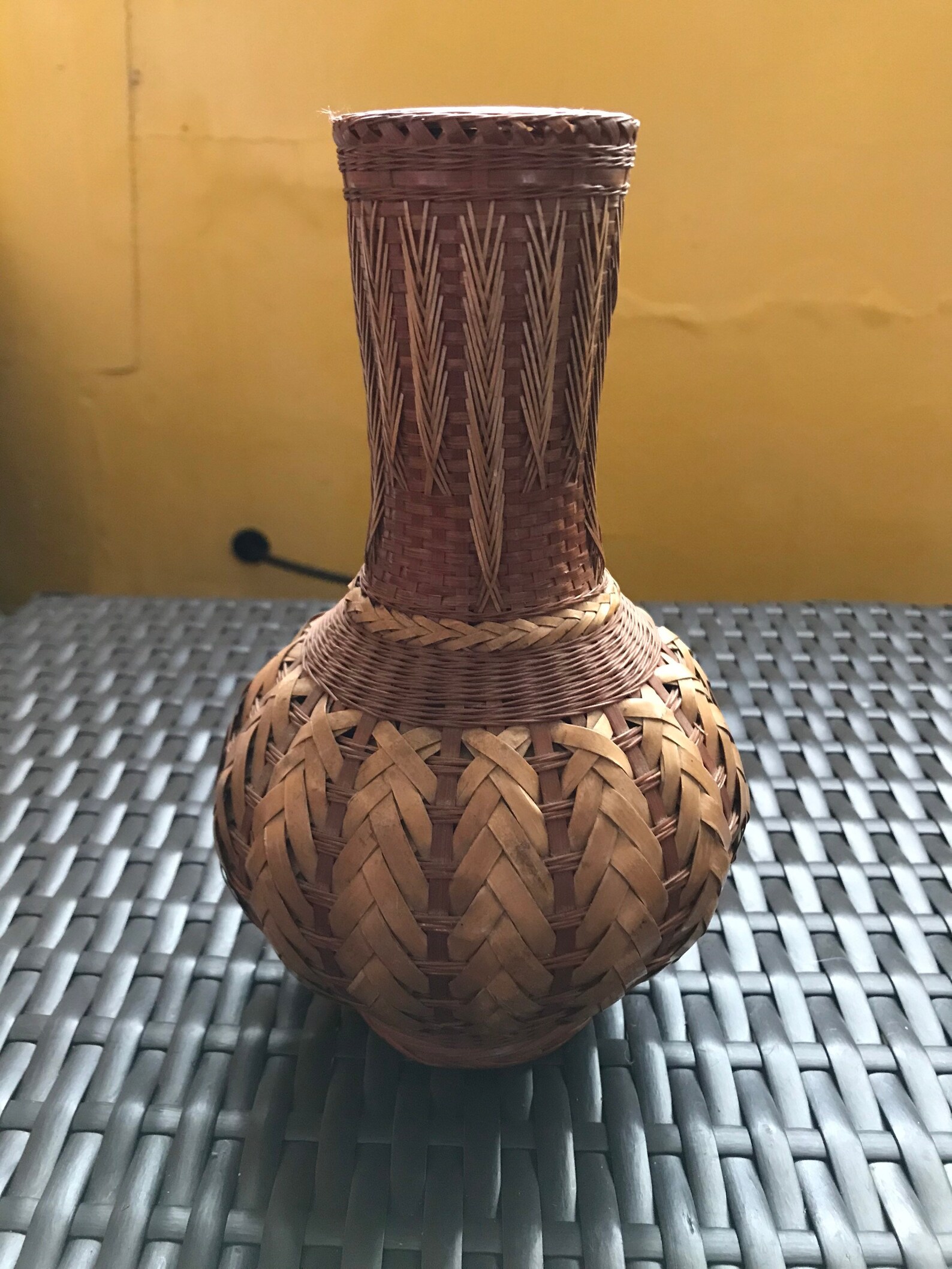 Boho Wicker Vase Glass Bottle Rattan Basket Weaved Woven Home Etsy