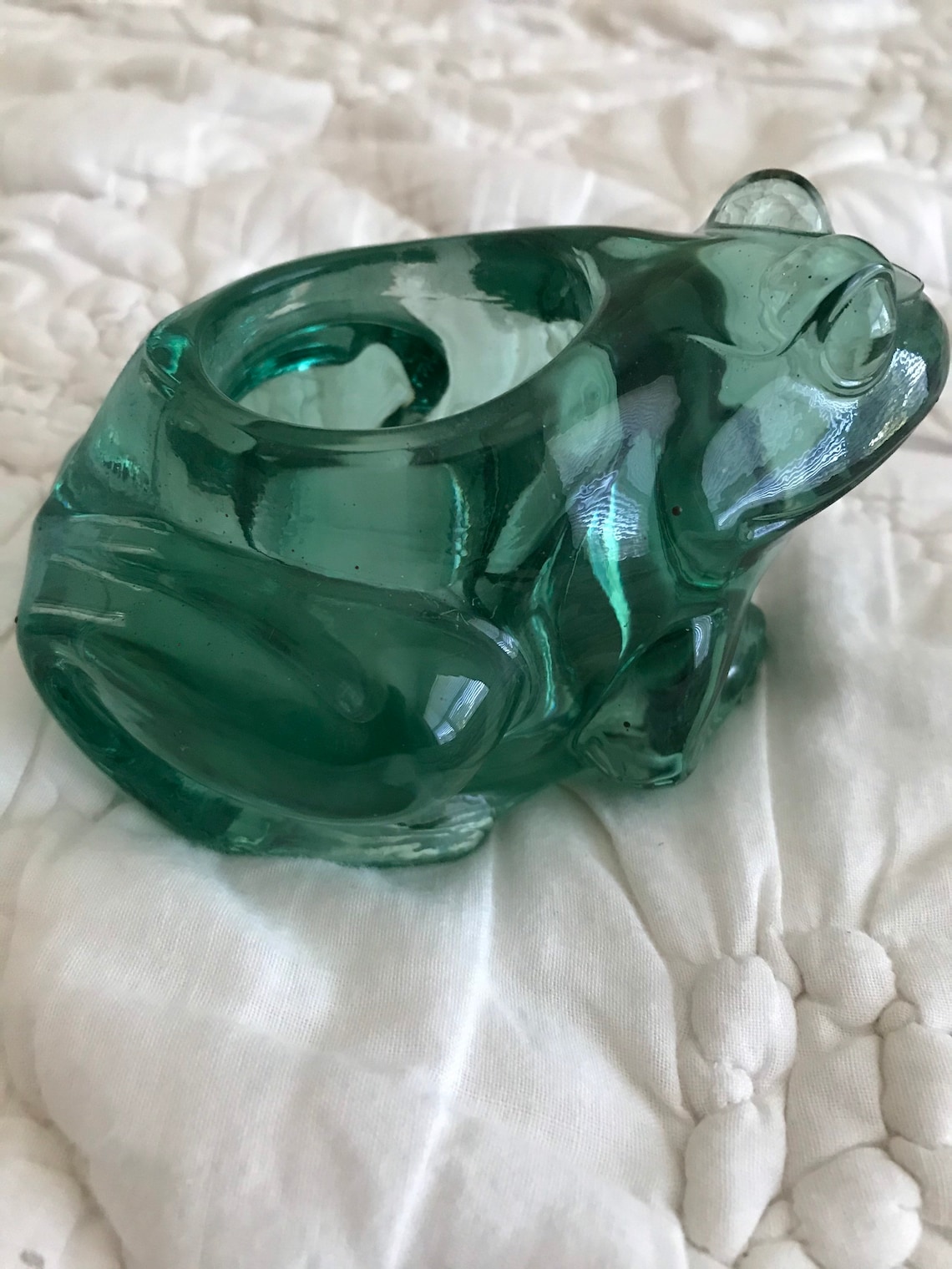 Vintage Green Glass Frog Candle Holder Mid Century Modern Etsy