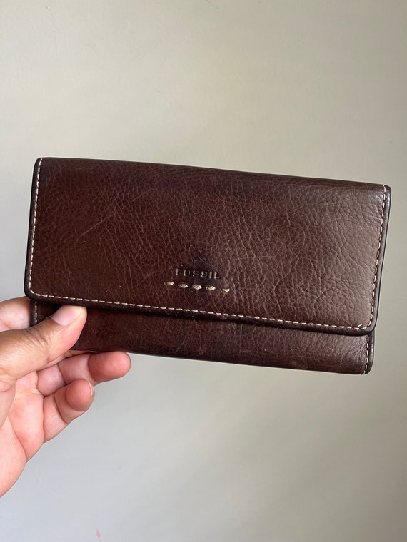 Fossil Vintage Brown Leather Trifold Wallet Billfo