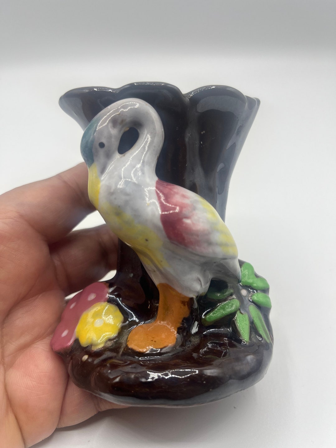 Vintage Bird Vase Japan Hand Painted Flowers crane Etsy