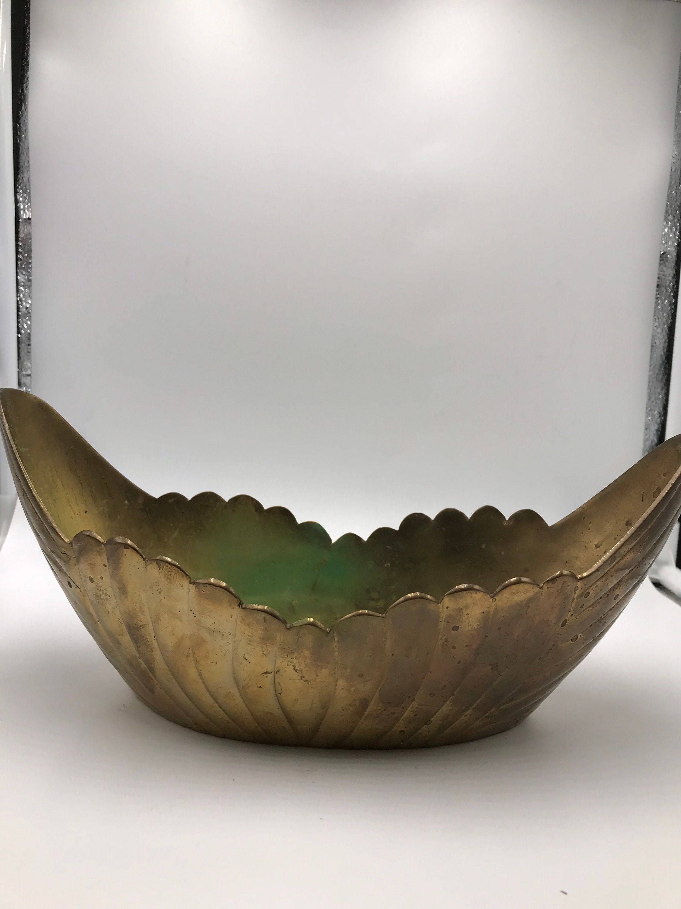 Brass Vintage Console Bowl Planter Centerpiece Patina Heavy Etsy