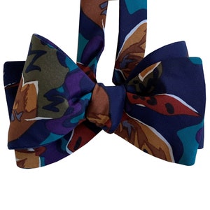Silk Bow Tie - Night Flower - Navy Blue Bow Tie - One of a kind - Handcrafted - Self-tie - Free Shipping