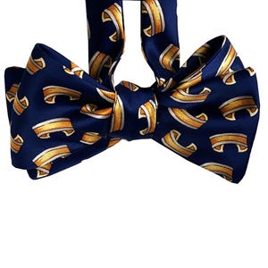 Silk Bow Tie for men - Crescent - Navy Blue Bow Tie - One of a kind - Handcrafted - Self-tie, Free Shipping