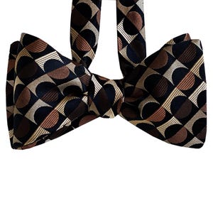 Silk Bow Tie for men - Half-Circle - Geometric Dark Brown Bow Tie - One of a kind - Handcrafted - Self-tie