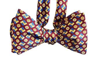 Silk Bow Tie for men - Art Deco - Deep Burgundy Floral Bow Tie - One of a kind - self-tie