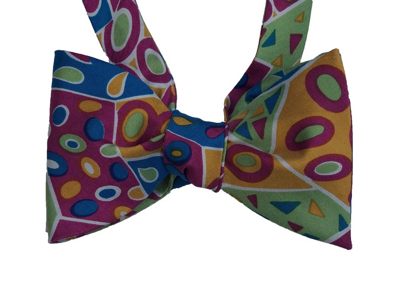 Multi-color Bow Tie-Geometric design-Unique Bow Tie Silk Bow Tie for men self-tie Handcraft