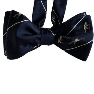 Silk Bow Tie for men - Teal Birds - Flying Flock on Navy Bow Tie - One of a kind - Handcrafted, self-tie