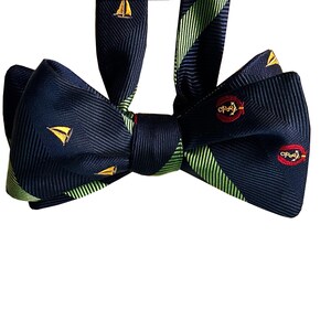 Silk Bow Tie for men - Sailboats & Anchors - Navy Blue Bow Tie - One of a kind - Handcrafted - Self-tie - Free Shipping