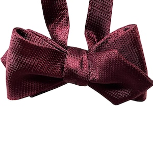 Silk Bow Tie for men - Micro Squares on Burgundy Bow Tie - One of a kind - Handcrafted - Self-tie