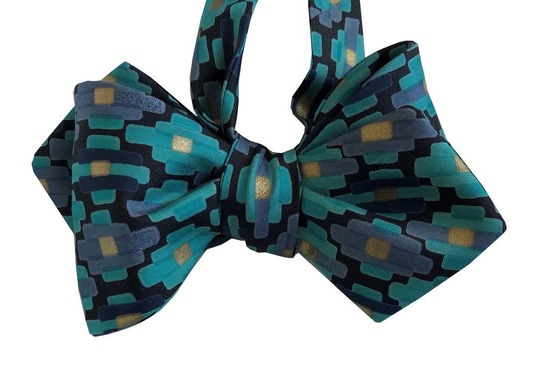 Men's Silk Bow Tie Art Deco Thai Silk One of a Kind Handcrafted Self ...