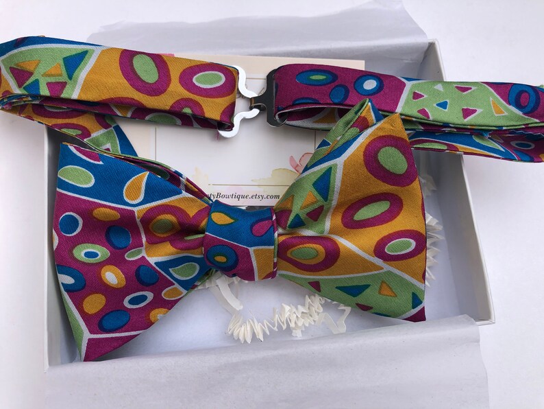 Multi-color Bow Tie-Geometric design-Unique Bow Tie Silk Bow Tie for men self-tie Handcraft