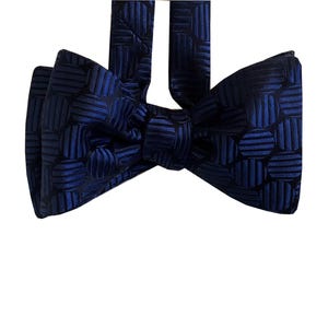 Silk Bow Tie - Midnight Geometry - Deep Blue Geometric Bow Tie - One of a kind - Handcrafted - Self-tie - Free Shipping