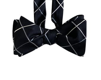 Silk Bow Tie for men - Black Bow Tie - One of a kind - Handcrafted - Self-tie, Free Shipping