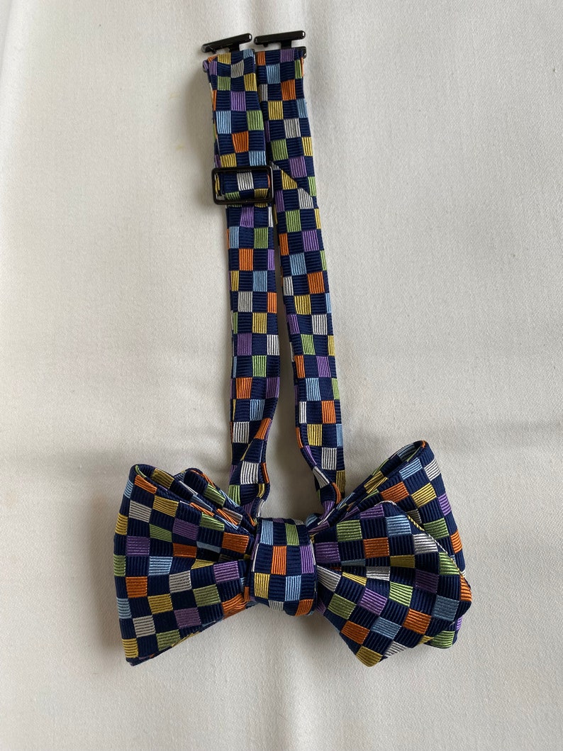 Silk Bow Tie for Men Checkerboard Colorful Geometric Bow Tie One of a
