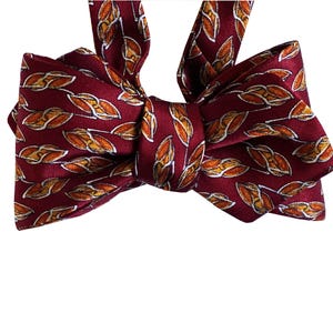 Silk Bow Tie for men - Autumn Leaves - Burgundy Bow Tie - One of a kind - Handcrafted - Self-tie, Free Shipping