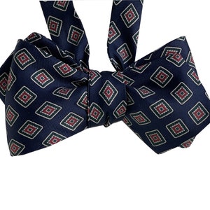 Silk Bow Tie for men -  Navy Blue & Red Foulard Bow Tie - One of a kind, Handcrafted, Self-tie, Free Shipping