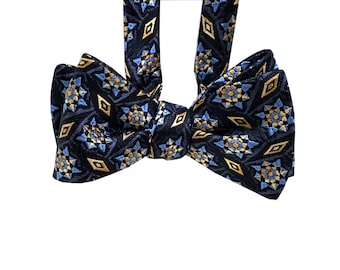 Silk Bow Tie - Precious Jewels - Black Silk Bow Tie - One of a kind - Handcrafted - Self-tie - Free Shipping