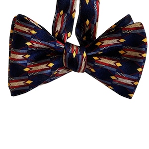 Silk Bow Tie - Arrows - Dark Navy Bow Tie - One of a kind - Handcrafted - Self-tie - Free Shipping