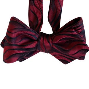 Silk Bow Tie - Ribbons - Burgundy & Black Bow Tie - One of a kind - Handcrafted - Self-tie, Free Shipping
