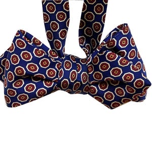 Men&#39;s silk Bow Tie - Octagons - Geometric on Navy Bow Tie - One of a Kind - Handcrafted - Self-Tie - Free Shipping
