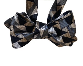 Silk Bow Tie for men - Black & Platinum Bow Tie - Unique - Handcraft, self-tie - Free Shipping