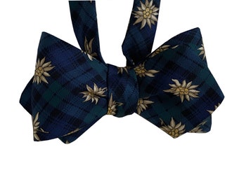 Bow Tie for men - Sunflowers - Flowers on Plaid dark Green Bow Tie - One of a kind - Handcrafted - Self-tie, Free Shipping