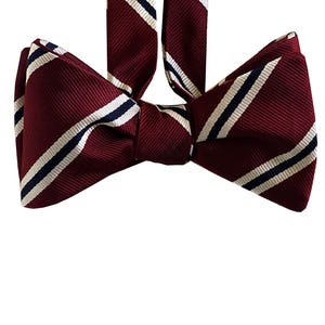 Silk Bow Tie - Striped Burgundy Bow Tie - One-of-a-kind, Handcraft, self-tie
