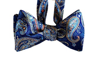 Pajarita de seda - Pajarita azul paisley II - Pieza única - Se ata sola