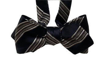 Silk Bow Tie for men - Stripes on Black Bow Tie - One of a kind - Handcrafted - Self-tie, Free Shipping